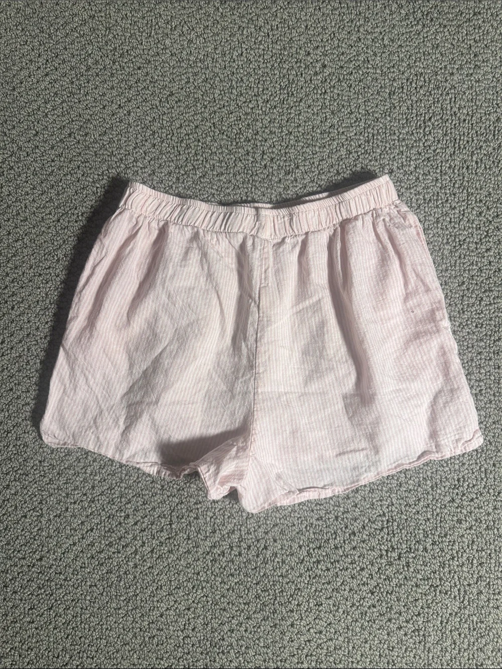 Subdued Light Pink Pinstripe Women's Elastic-Waist Shorts- M - Picture 2 of 3
